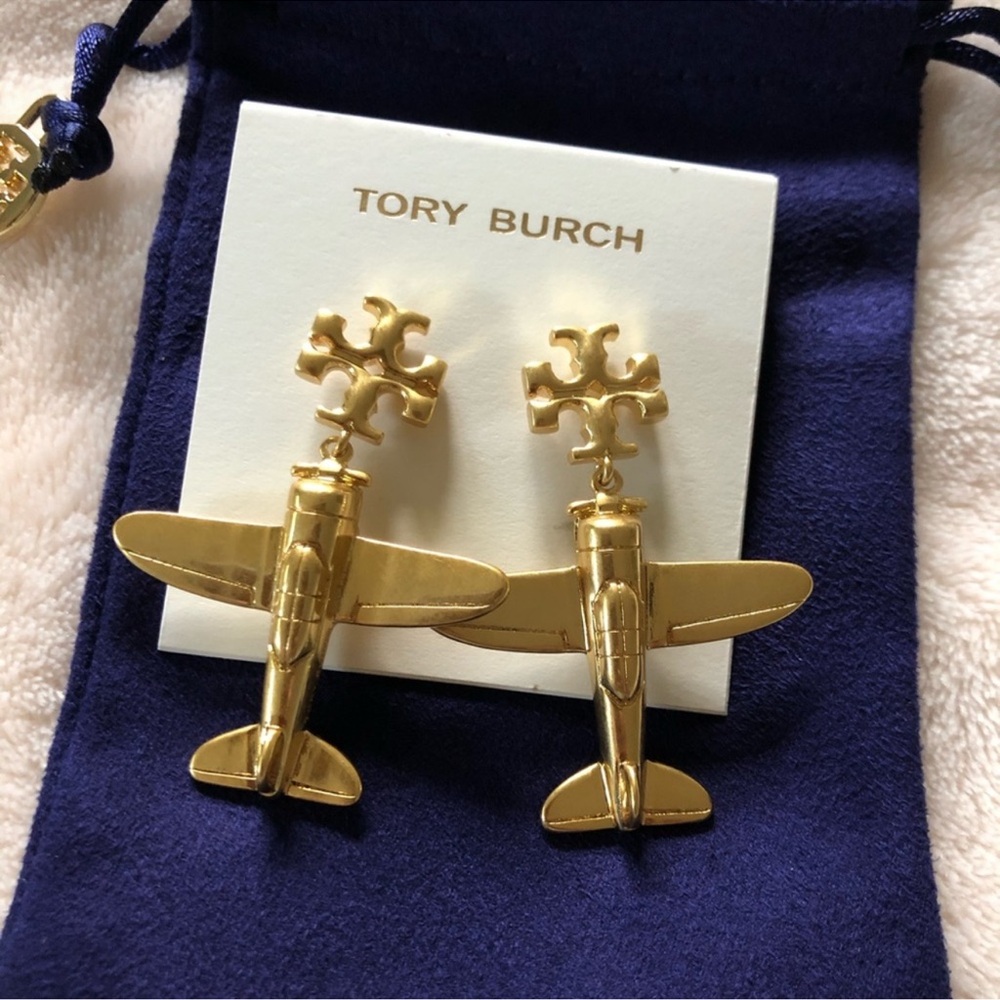 Tory Burch Gold Airplane Drop Earrings RETIRED NEW $129